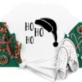 Christmas Santa Hat Ho Ho Ho Graphic Print Casual White Short Sleeve T-Shirt Variant - S / Tops / White (bt9031)
