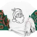 White short sleeve t-shirt with classic santa claus graphic for christmas holiday wear - S / Tops / White (bt9033)