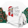 Christmas Santa Claus short sleeve t-shirt casual festive holiday top for men and women - S / Tops / White (bt9035)