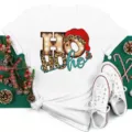 Christmas Leopard Letter Print Short Sleeve White T-Shirt Casual Holiday Women Tops - S / Tops / White (bt9038)