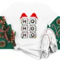 Christmas Santa Hat Letter Print Short Sleeve White T-Shirt Casual Holiday Women Top Wear - S / Tops / White (bt9039)