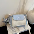 Chic blue white star print canvas crossbody bag multi layer casual shoulder bag for women - Without Pendant / White