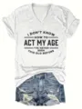 Casual white V-neck short sleeve graphic tee with funny slogan print for women daily wear. - S / Tops / White