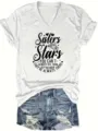Women casual V-neck short sleeve t-shirt with inspiring sister print, summer stylish top. - S / Tops / White