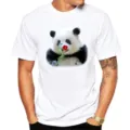 Men's white short sleeve t-shirt featuring a cute panda holding red flower graphic design casual top. - S / Tops / Giant Panda P8 (White)