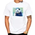 Men's white t-shirt featuring a cute panda graphic print, casual short sleeve loose top. - XS / Tops / White Sitting Panda (M9)