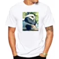 Men's white short-sleeve t-shirt featuring a cute realistic giant panda graphic print. - XS / Tops / White Panda Smelling Foot (M12)