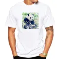 Men's white casual short sleeve T-shirt featuring a cute giant panda bamboo print graphic. - XS / Tops / White Snowy Day Panda (M14)