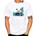 Men's white short sleeve t-shirt with giant panda snow print, casual crewneck top for daily wear. - XS / Tops / White Panda Watching Snow (M15)