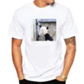 Men's casual white short sleeve t-shirt featuring a cute panda graphic print design. - XS / Tops / White Panda Pulling Ears (M17)