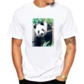 Men's Casual White Short Sleeve T-Shirt with Cute Panda Photo Print Loose Summer Top - XS / Tops / White Panda Holding Bamboo (M18)
