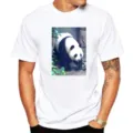 Men's casual white short sleeve t-shirt featuring a cute giant panda graphic print. - XS / Tops / White Panda Out of Cage (M19)
