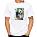 Men's Casual White Short Sleeve T-Shirt With Cute Giant Panda Climbing Tree Print Top - XS / Tops / White Saluting Panda (M20)