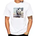 Men's casual short-sleeve white t-shirt featuring a unique giant panda graphic print. - XS / Tops / White Fierce-Cute Panda (M21)