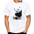 Men's casual white short sleeve t-shirt featuring a cute giant panda print on the front chest. - XS / Tops / White Cute Panda (M1)