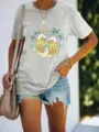 Camiseta gris informal de manga corta con estampado gráfico de cerveza y playa, ideal. - Gris