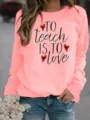 Rosa langarm Rundhals Sweatshirt fuer Damen mit niedlichem Buchstaben Druck Freizeitoberteil. - Rosa