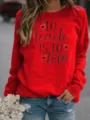 Damen roter Rundhals Pullover mit inspirierendem Spruch und Karomuster Herz Print Langarmshirt - S / Oberteile / Rot