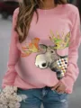 Felpa rosa in felpa con stampa alce patchwork, top casual a manica lunga per inverno e autunno. - Taglia S / Top (98744) / Rosa
