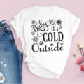 T-shirt blanc à manches courtes graphique d'hiver de Noël avec joli détail d'impression. - 3XL / Hauts / Imprimé Slogan Flocon