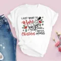 T-shirt à manches courtes blanc sur le thème de la pâtisserie de Noël avec imprimé. - 3XL / Hauts / Imprimé Pâtisserie de Noël