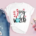 T-shirt à manches courtes de Noël avec un joli imprimé graphique Joy to the World. - 3XL / Hauts / Imprimé Joy To The World
