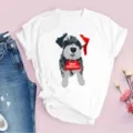 White short sleeve t-shirt with cute Christmas dog graphic, casual crew neck holiday tee for women. - 3XL / Tops / Christmas Schnauzer Print
