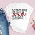 T-shirt blanc a manches courtes pour femme, haut imprime graphique de fete de noel joyeux. - 3XL / Hauts / Imprimé Merry Bright
