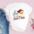 T-shirt blanc à manches courtes avec graphique de Père Noël pour femmes haut de fête - 3XL / Hauts / Imprimé Here Comes Santa