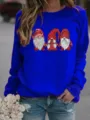 Christmas gnome graphic printed fleece sweatshirt for women, casual long sleeve crewneck blue. - Blue
