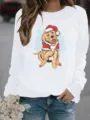 Christmas golden retriever print long sleeve sweatshirt casual pullover top for women winter - S / Tops / White