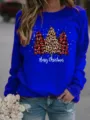 Sudadera de felpa con cuello redondo estampado leopardo árbol de navidad mujer invierno casual - Azul