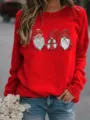 Christmas gnome print red long sleeve sweatshirt casual fleece pullover for women winter holiday. - S / Tops / Red