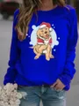 Christmas golden retriever dog graphic fleece sweatshirt crewneck casual long sleeve top - Blue