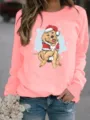 Women Christmas Golden Retriever Graphic Fleece Sweatshirt Casual Crewneck Pullover Top - Pink