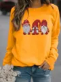 Christmas gnome print fleece sweatshirt, casual long sleeve round neck pullover top for women. - S / Tops / Yellow