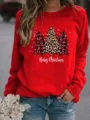 Sudadera roja de navidad manga larga cuello redondo polar casual para mujer - S / Tops / Rojo