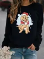Close-up detail of the festive Christmas golden retriever graphic on the cozy black pullover. - Black