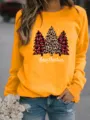 Mujer Árbol de Navidad Estampado Manga Larga Forro Polar Sudadera Casual Top Detalle - S / Tops / Amarillo