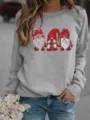 Christmas gnome print crewneck fleece sweatshirt for women casual long sleeve pullover top - S / Tops / Gray