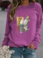Women casual purple long sleeve sweatshirt with cute rabbit art graphic pullover top. - Light Purple