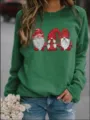 Women Christmas Gnome Print Fleece Sweatshirt Long Sleeve Casual Crewneck Pullover Top - Green