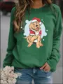 Christmas Golden Retriever Print Long Sleeve Fleece Sweatshirt Casual Pullover Top. - Green