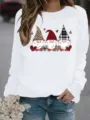 Sweat-shirt blanc à manches longues motif gnome de Noël, pull molletonné décontracté. - S / Hauts / Blanc