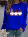 Sweat shirt bleu roi à manches longues avec imprimé gnomes, pull décontracté pour femme. - Bleu