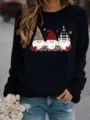 Détail rapproché du joli imprimé graphique de gnomes sur ce sweat-shirt polaire noir confortable. - Noir