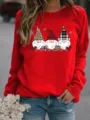 Sweat-shirt rouge à manches longues avec imprimé de gnome de Noël, pull molletonné confortable. - S / Hauts / Rouge