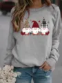 Vue détaillée du joli motif de gnome de Noël imprimé sur un sweat en molleton gris. - S / Hauts / Gris