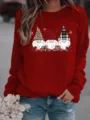 Détail de sweat-shirt rouge avec imprimé gnome de Noël mignon, manches longues, vêtement. - Bordeaux