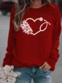 Roter langarm Fleece-Pullover mit Herz Stethoskop Blumen-Druck für lässigen Alltagsstil. - Burgunderrot